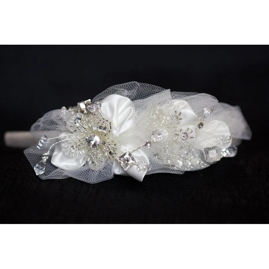 Satin and Crystals Beaded Ivory Headband