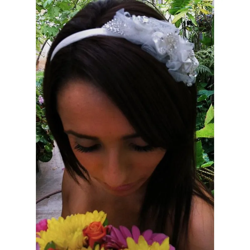 Satin and Crystals Beaded Ivory Headband