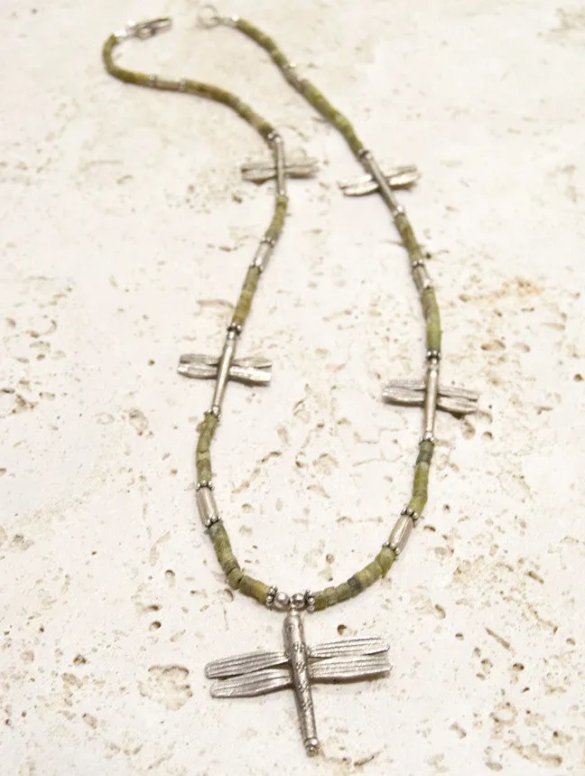 Silver & Jade Dragonfly Necklace