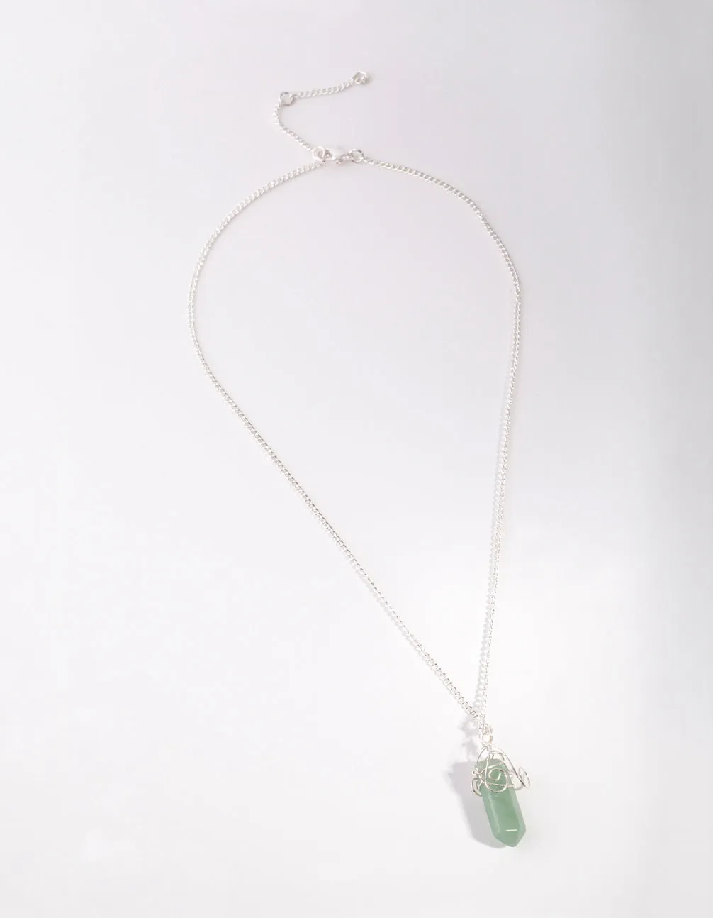 Silver Curled Wrap Green Shard Necklace