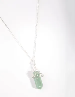 Silver Curled Wrap Green Shard Necklace