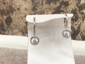 Silver Diamond Dangle Hoop Earrings