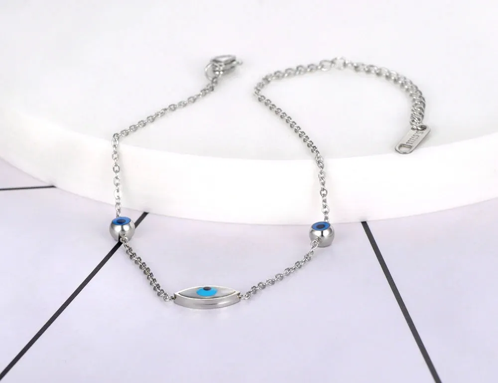 Silver Evil Eye Shell Anklet