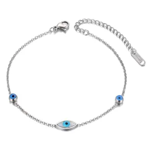 Silver Evil Eye Shell Anklet