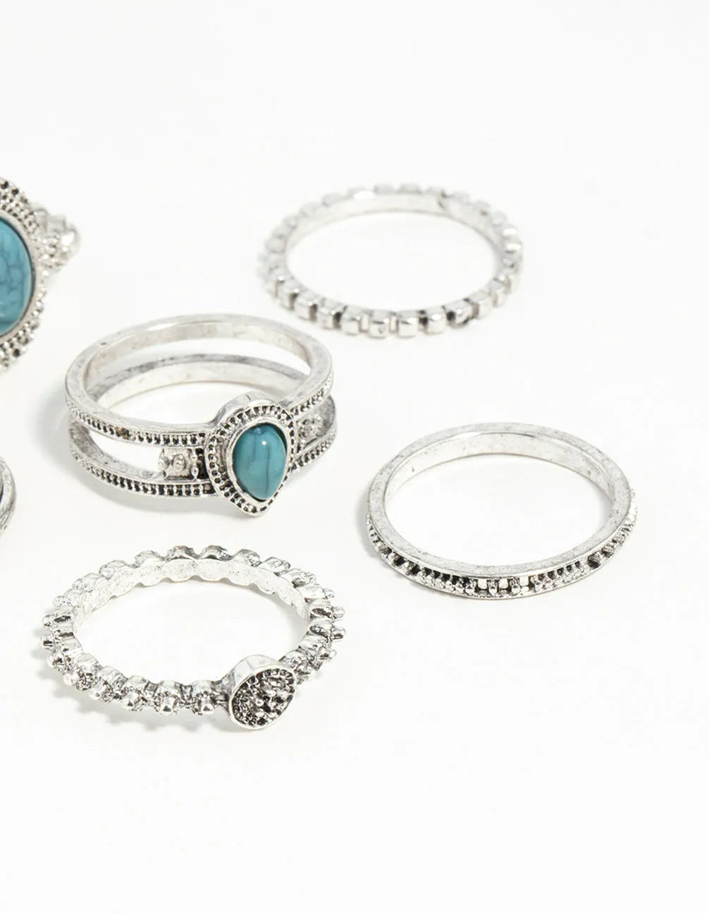 Silver Stackable Ring Turquoise 8-Pack