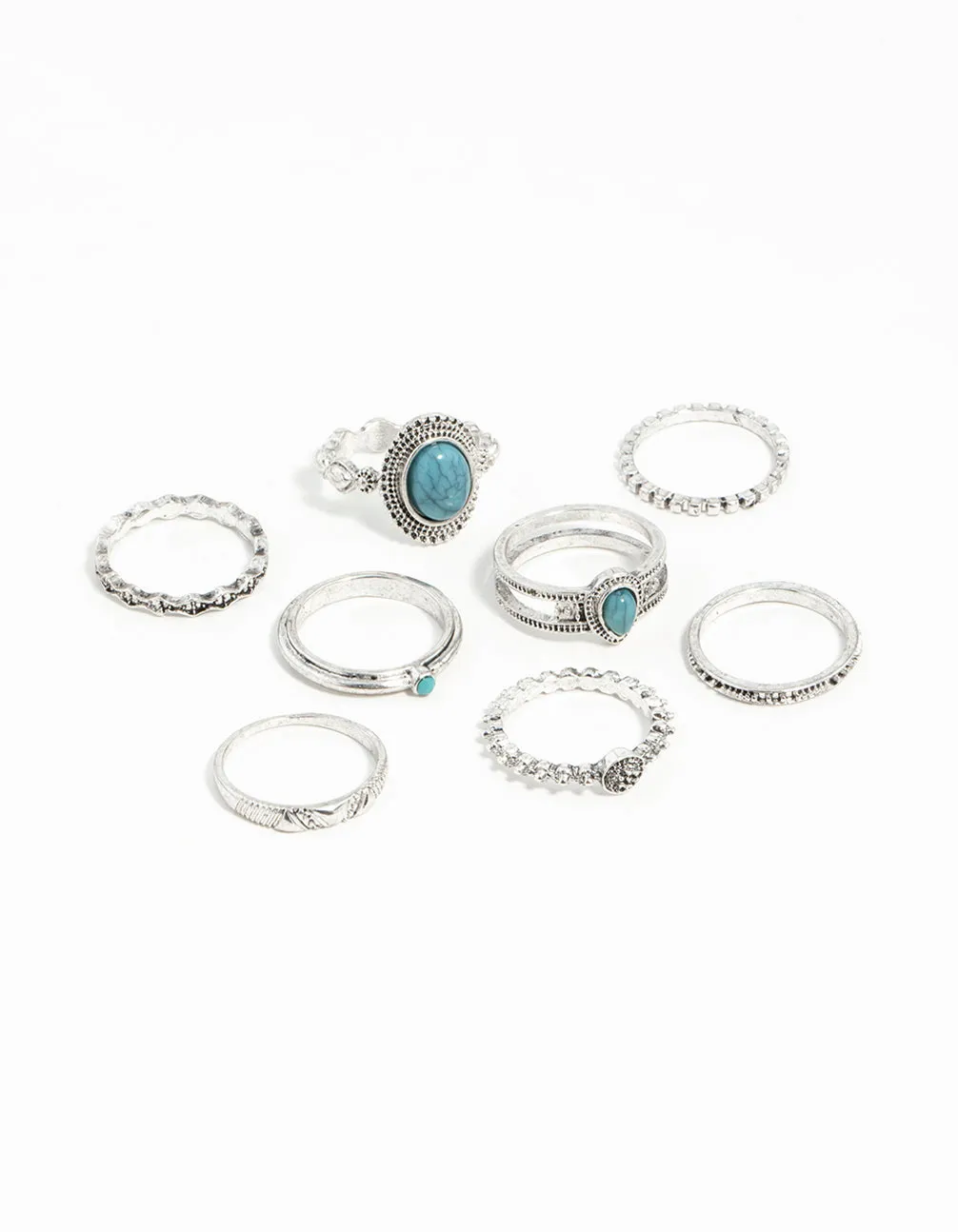 Silver Stackable Ring Turquoise 8-Pack