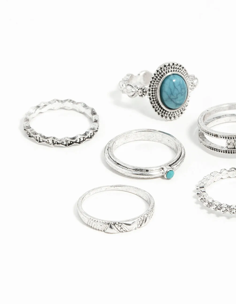 Silver Stackable Ring Turquoise 8-Pack