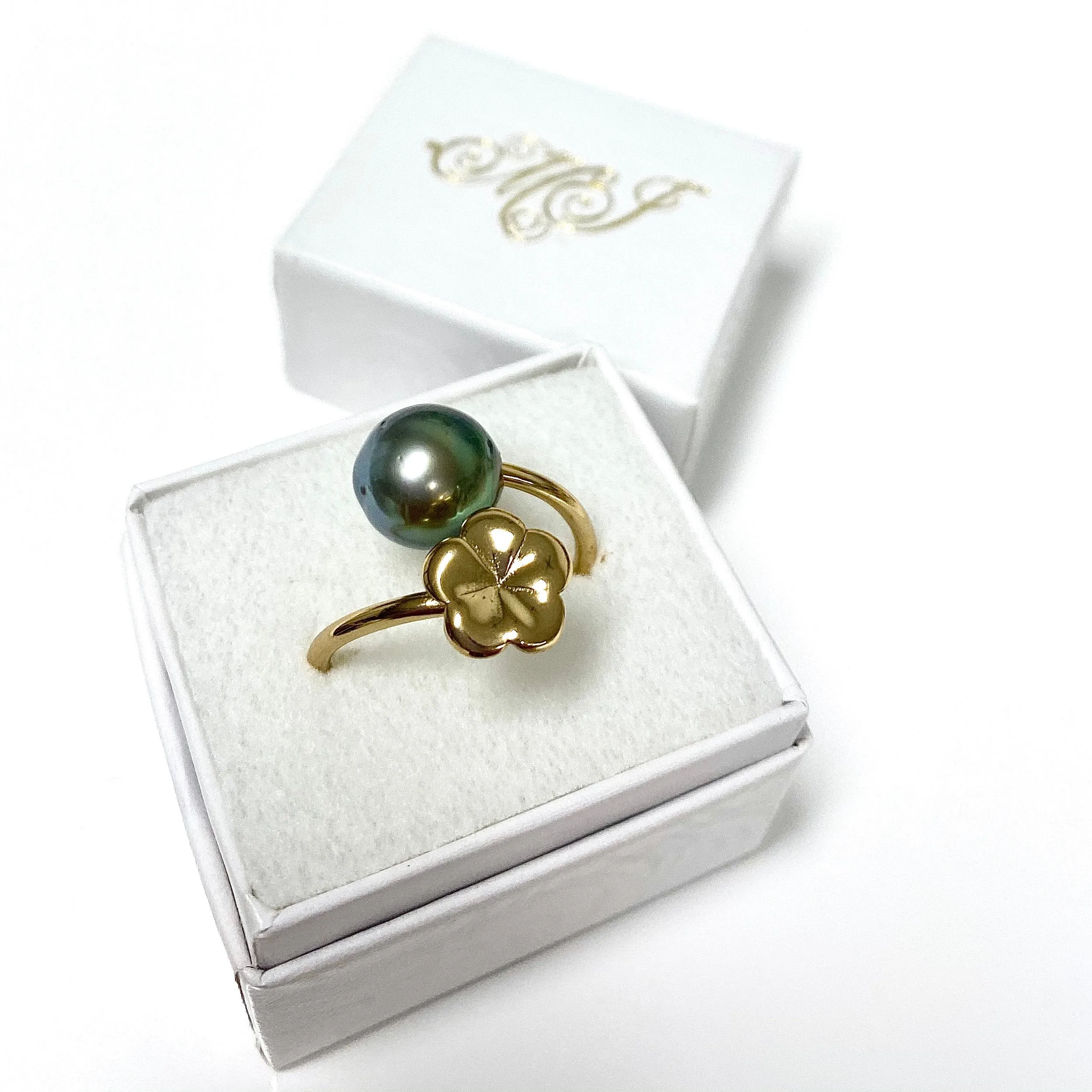 Small plumeria ring - Tahitian pearl (R207)