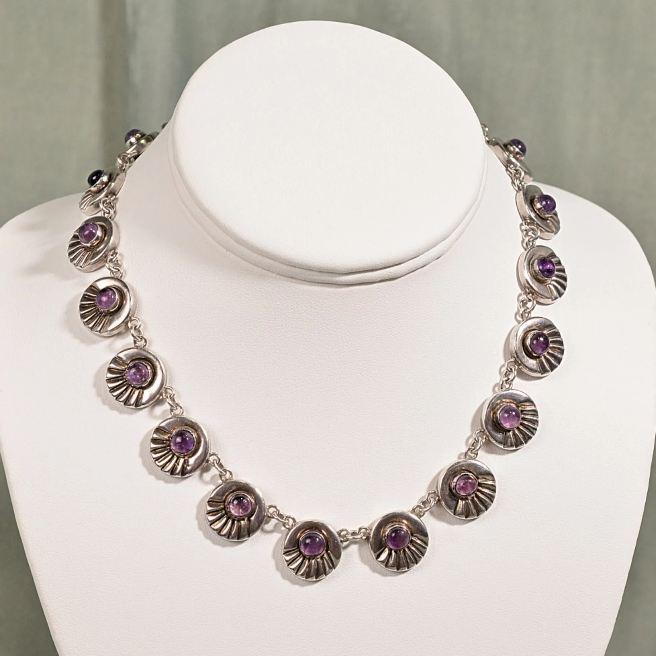 SOLD Fred Davis Sterling Silver Amethyst Necklace, Pre 1948 Hallmarked