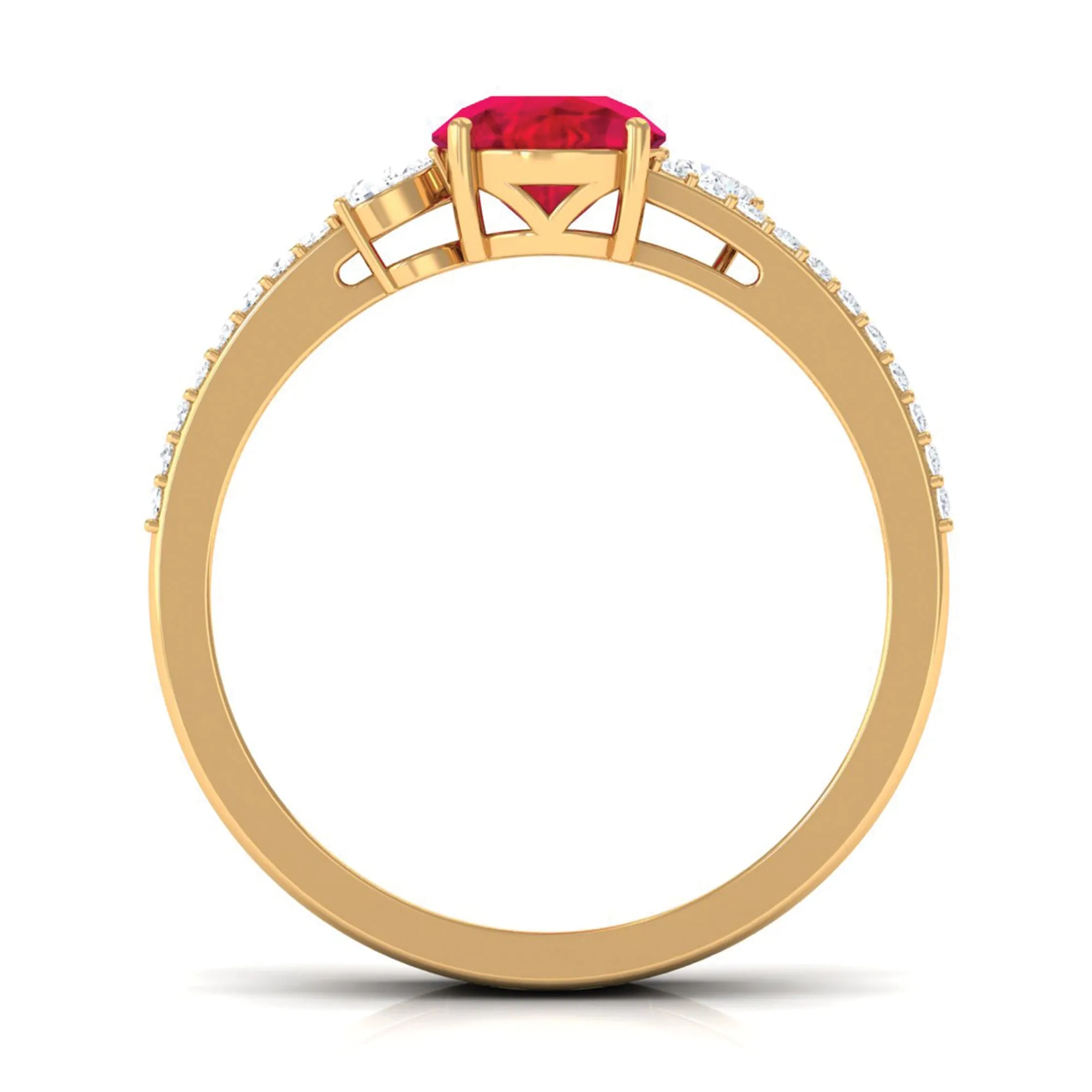 Solitaire Created Ruby Double Band Engagement Ring with Diamond