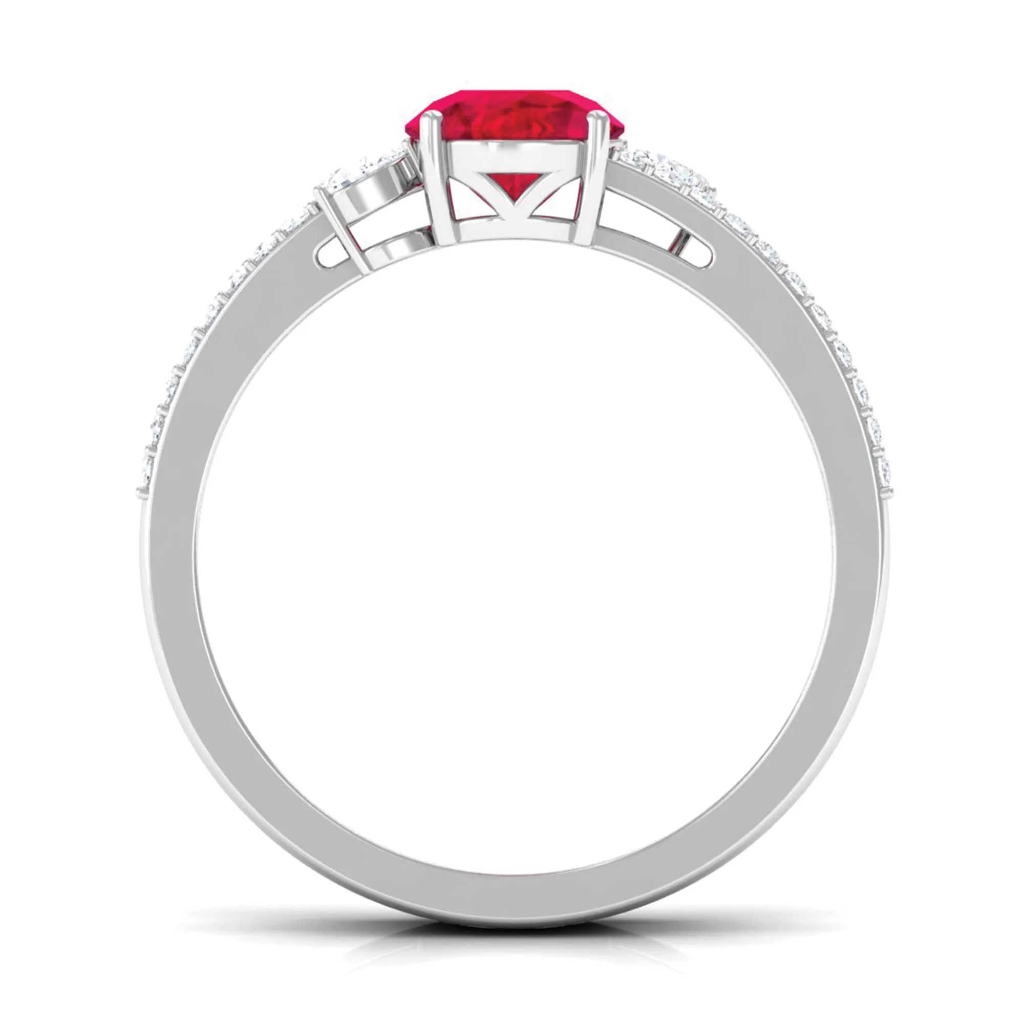 Solitaire Created Ruby Double Band Engagement Ring with Diamond