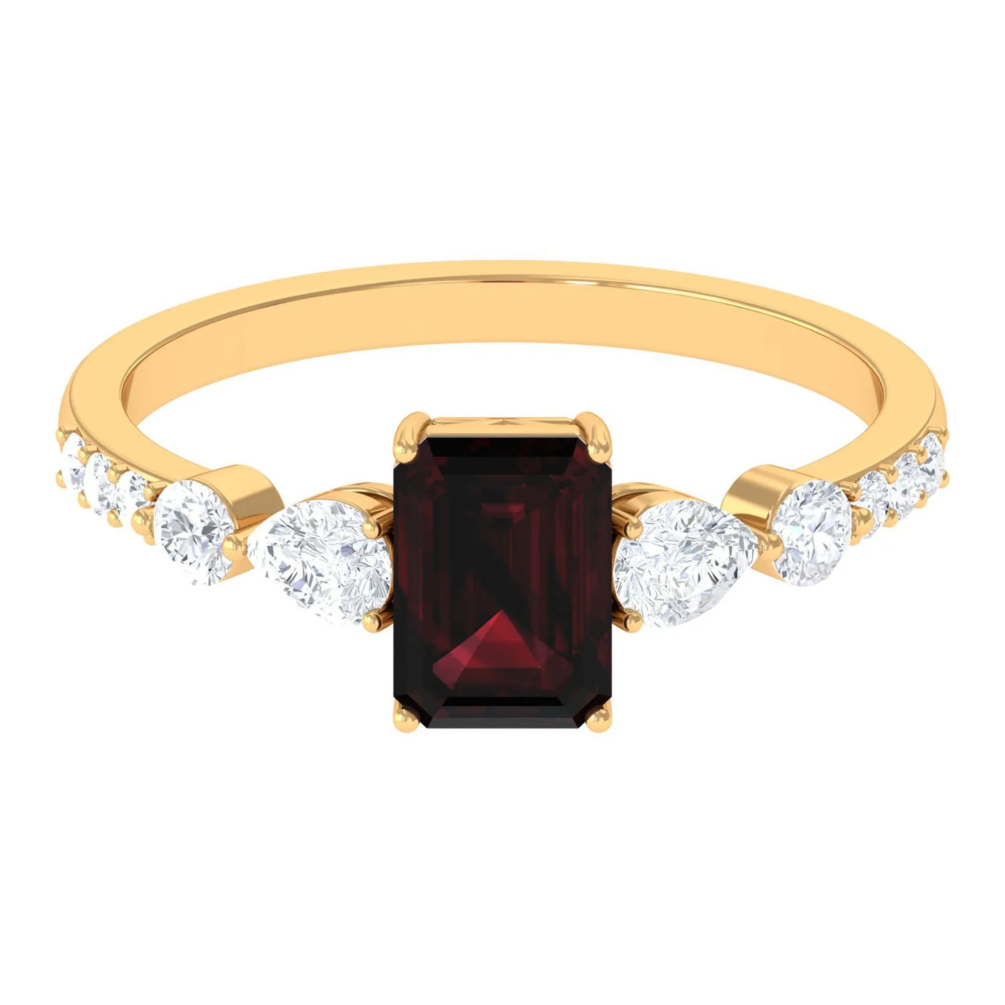 Solitaire Garnet Engagement Ring with Diamond Side Stones