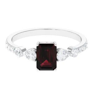 Solitaire Garnet Engagement Ring with Diamond Side Stones