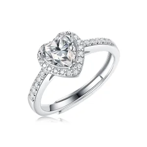 Sterling Silver 1.1ct Lab-Grown Moissanite Heart Halo Engagement Ring