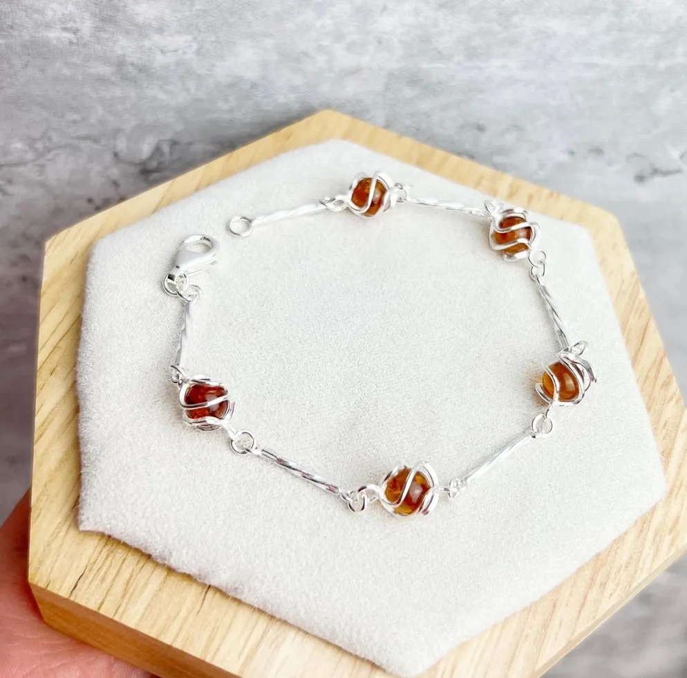 Sterling Silver 925 & Baltic Amber Modern Twist Bracelet