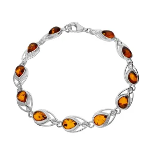 Sterling Silver Amber Celtic Pear Bracelet