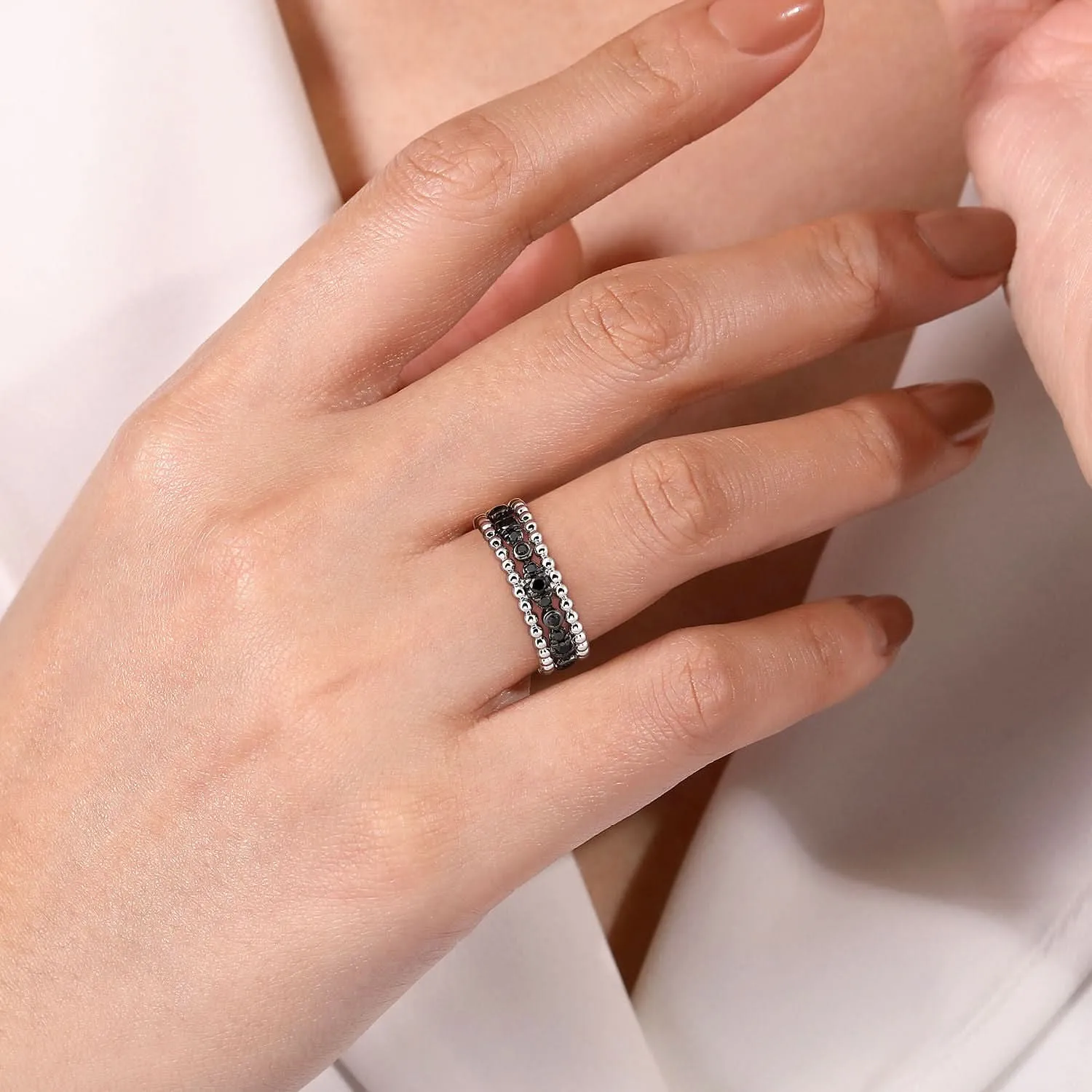 Sterling Silver Black Spinel Stackable Ring