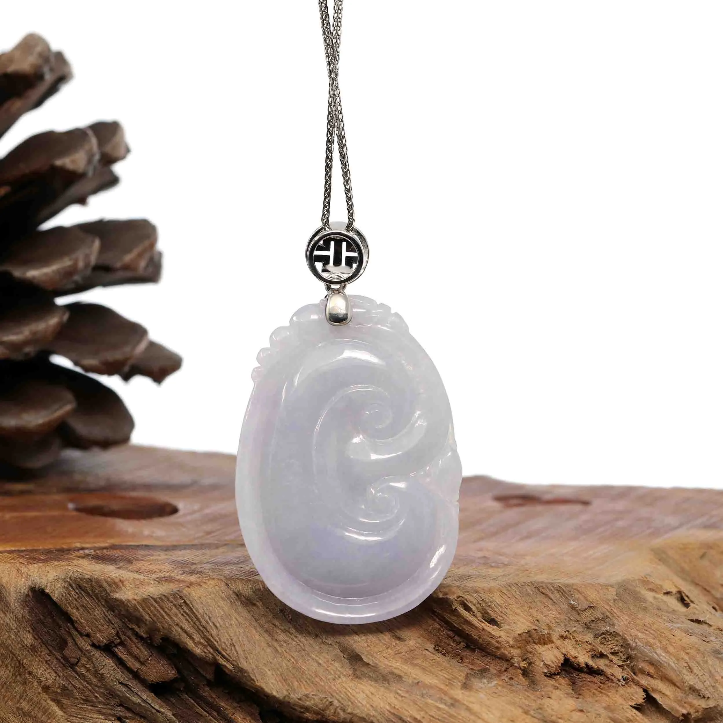 Sterling Silver Genuine Lavender Jadeite Jade Ru Yi Pendant Necklace