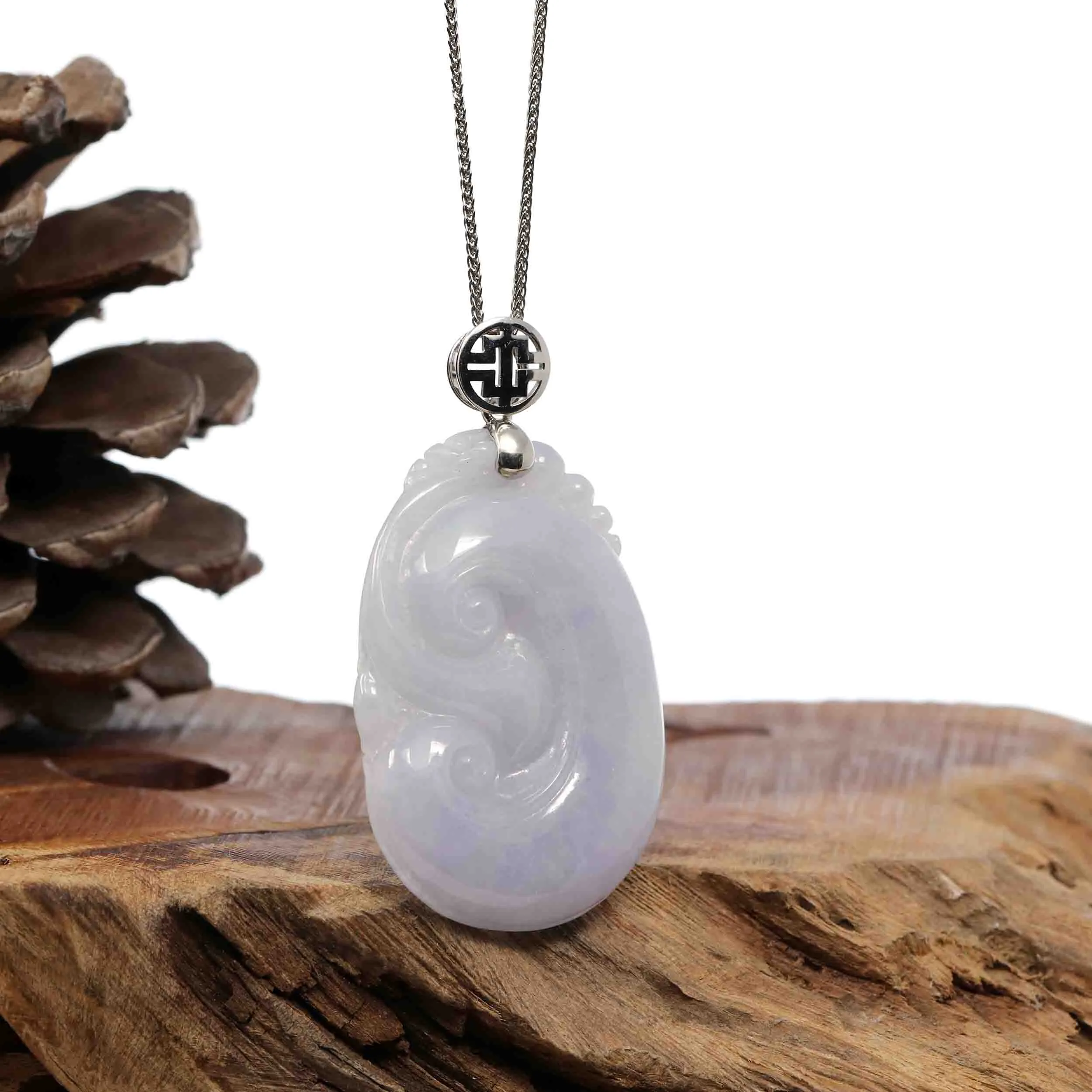 Sterling Silver Genuine Lavender Jadeite Jade Ru Yi Pendant Necklace