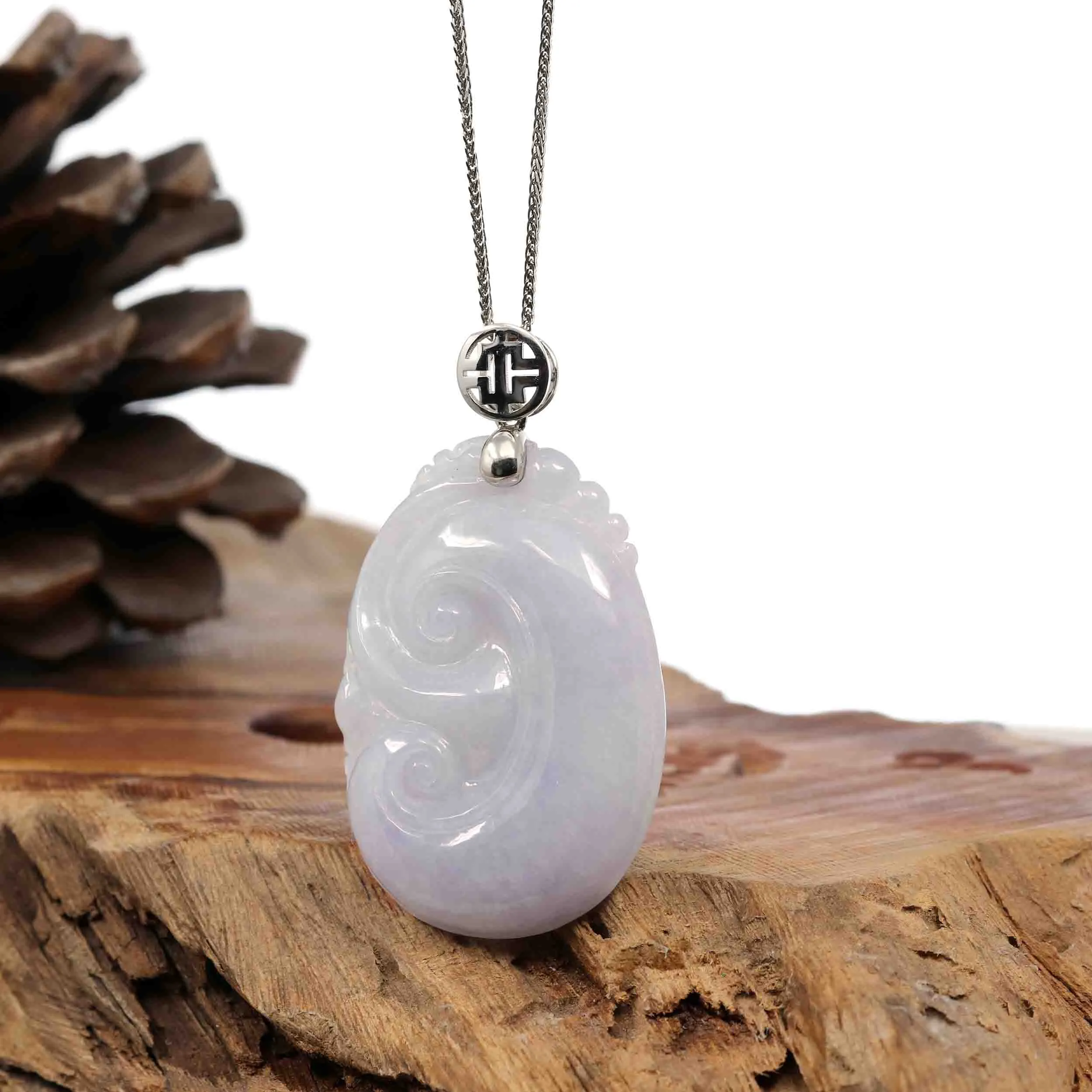 Sterling Silver Genuine Lavender Jadeite Jade Ru Yi Pendant Necklace