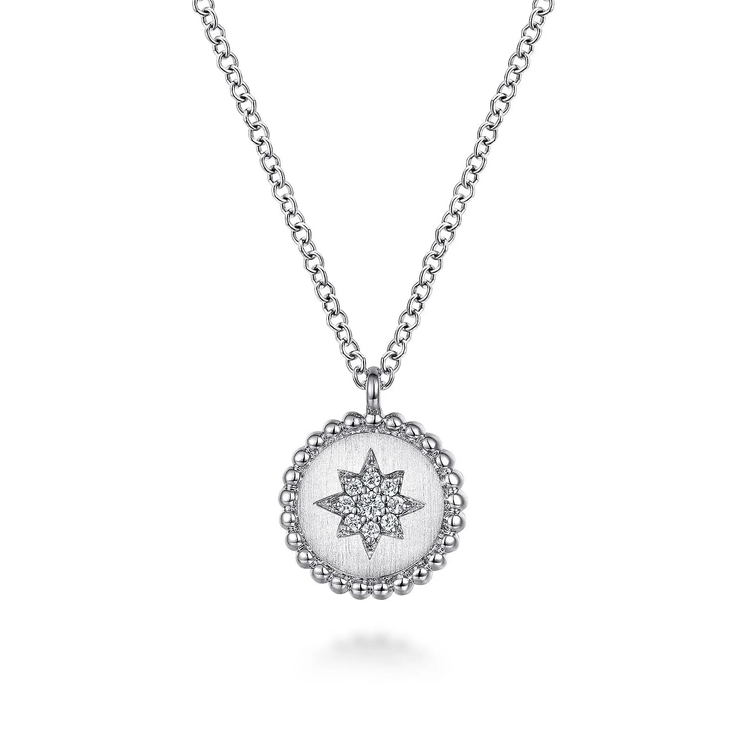 Sterling Silver Natural Diamond Star 17.5 inch Necklace