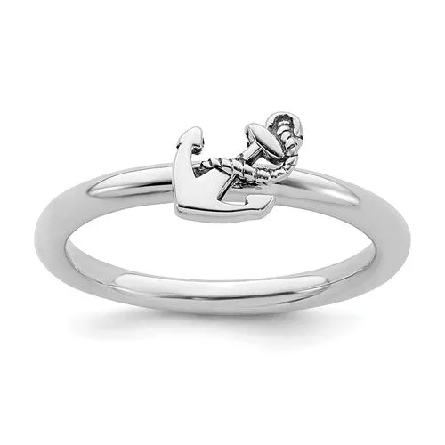 Sterling Silver Stackable Expressions Antiqued Anchor Ring