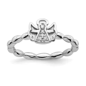 Sterling Silver Stackable Expressions Diamond Angel With Halo Ring