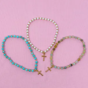 Stone Bead Cross Anklet