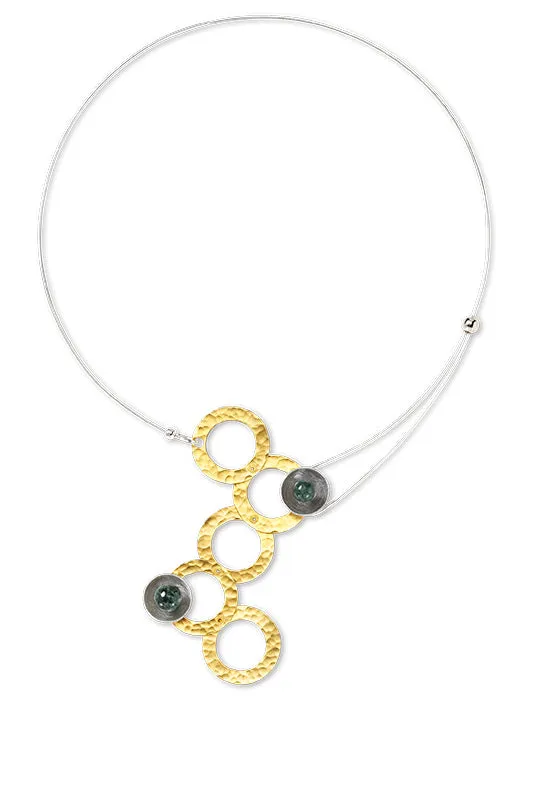 STREAM Small Cascading Mixed Metal Necklace from the SCULPTURAL Collection with Simulated Pearl or Jade option