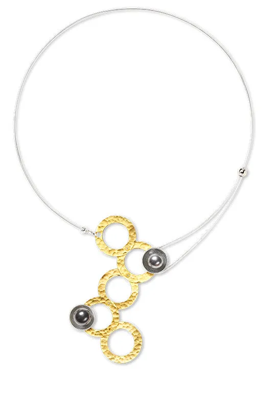 STREAM Small Cascading Mixed Metal Necklace from the SCULPTURAL Collection with Simulated Pearl or Jade option