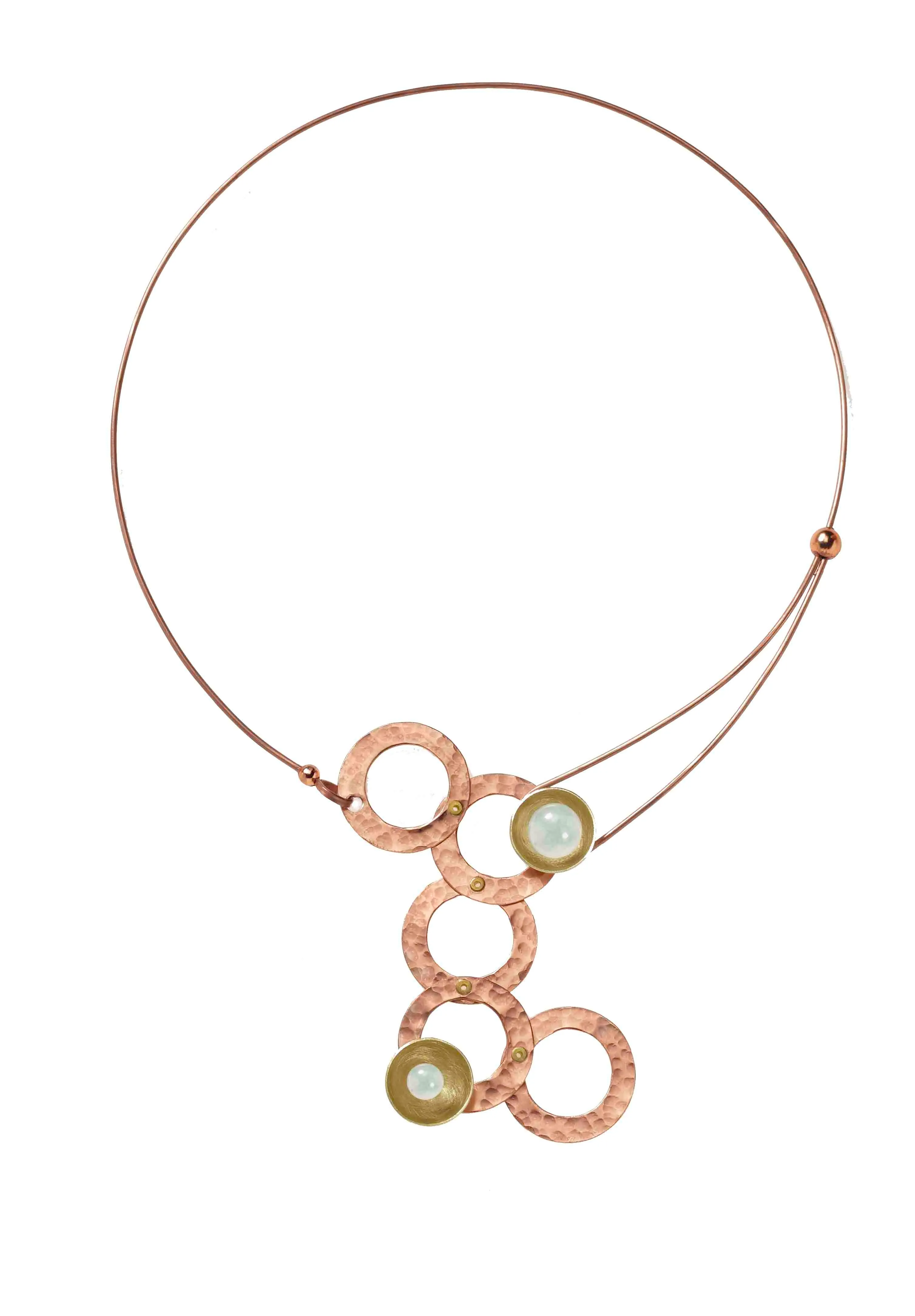 STREAM Small Cascading Mixed Metal Necklace from the SCULPTURAL Collection with Simulated Pearl or Jade option