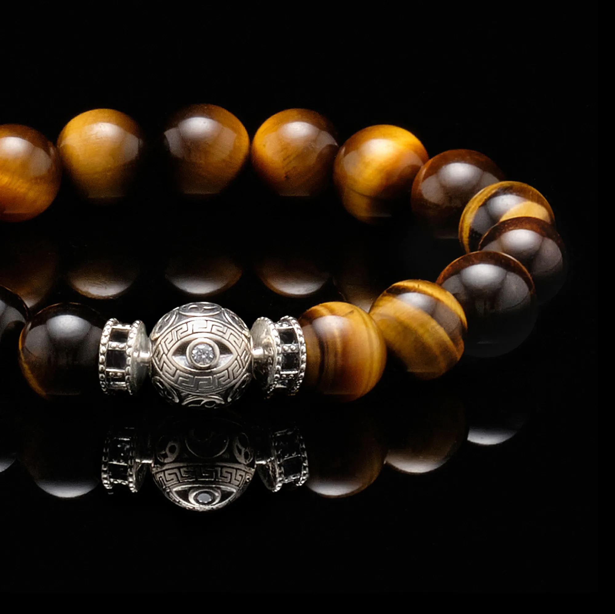 The Silver White Evil Eye Tiger Eye Bracelet