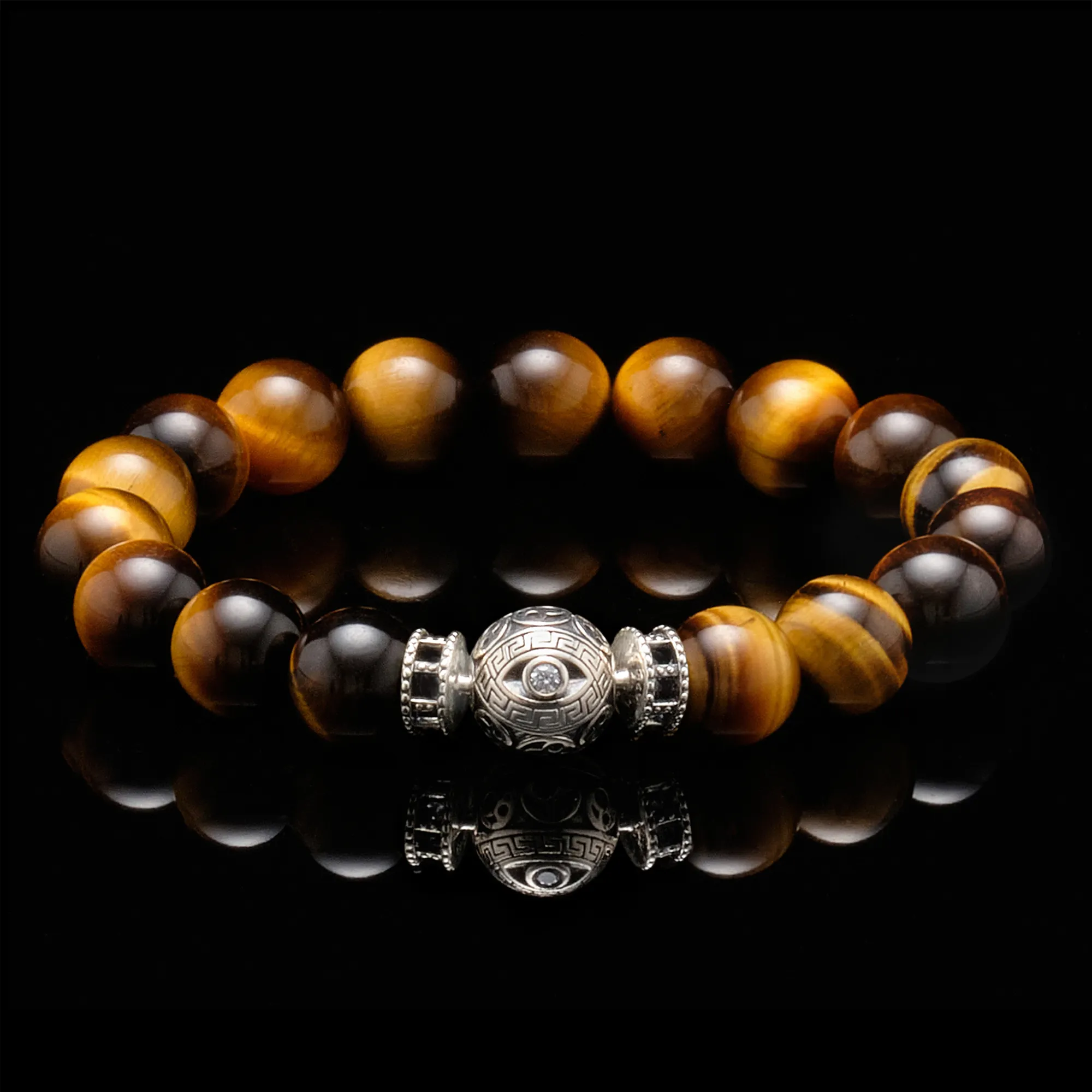 The Silver White Evil Eye Tiger Eye Bracelet