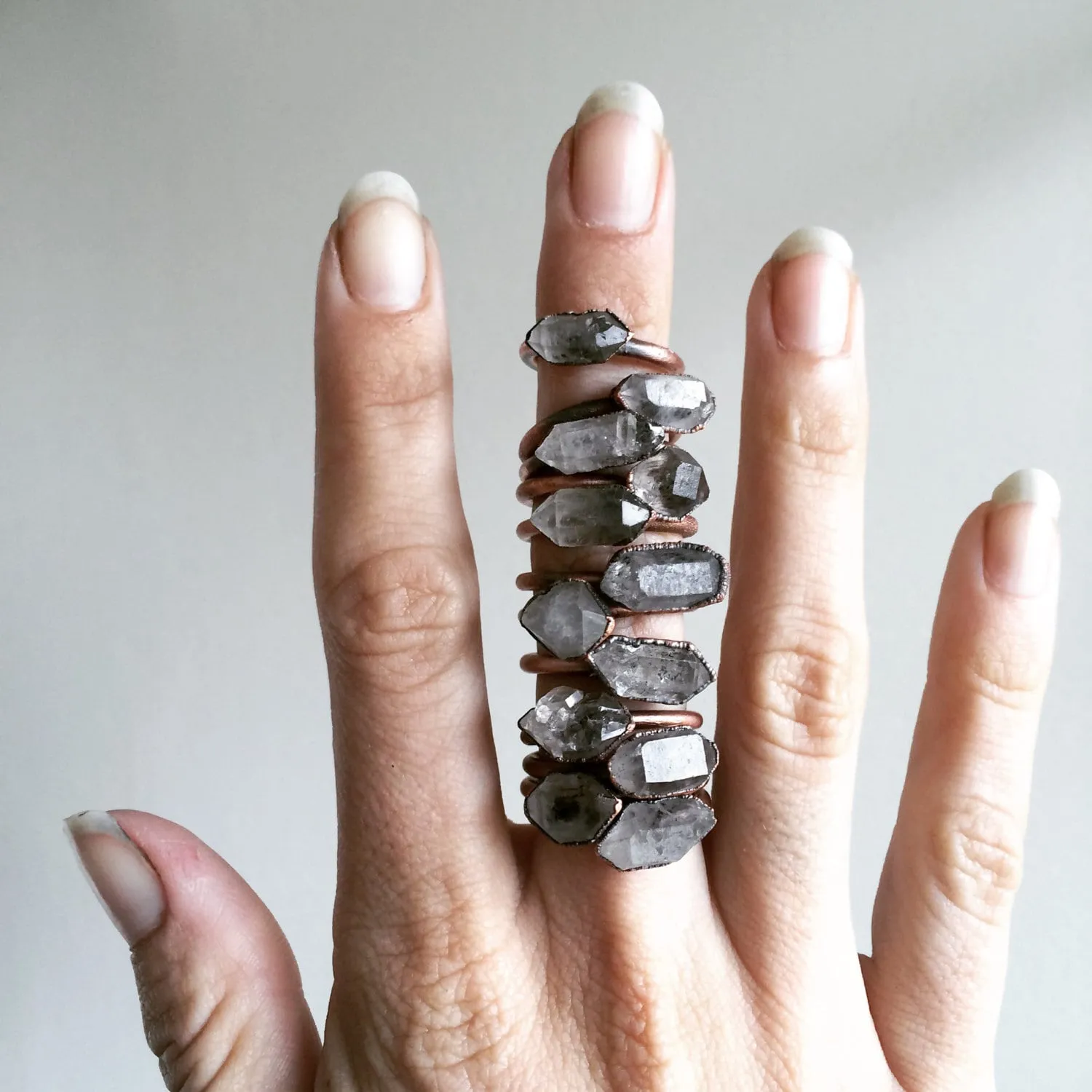 Tibetan crystal ring | Raw anthraxolite crystal ring