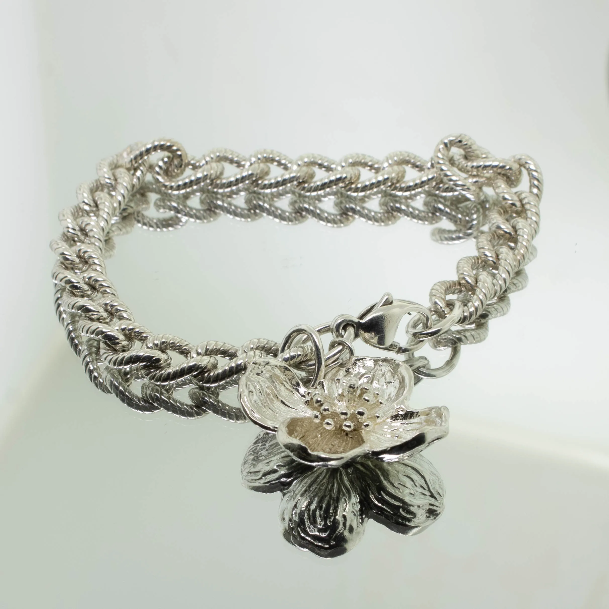 Tiffany & Co. Sterling Silver 7" Dogwood Flower Charm Bracelet (Estate Jewelry)