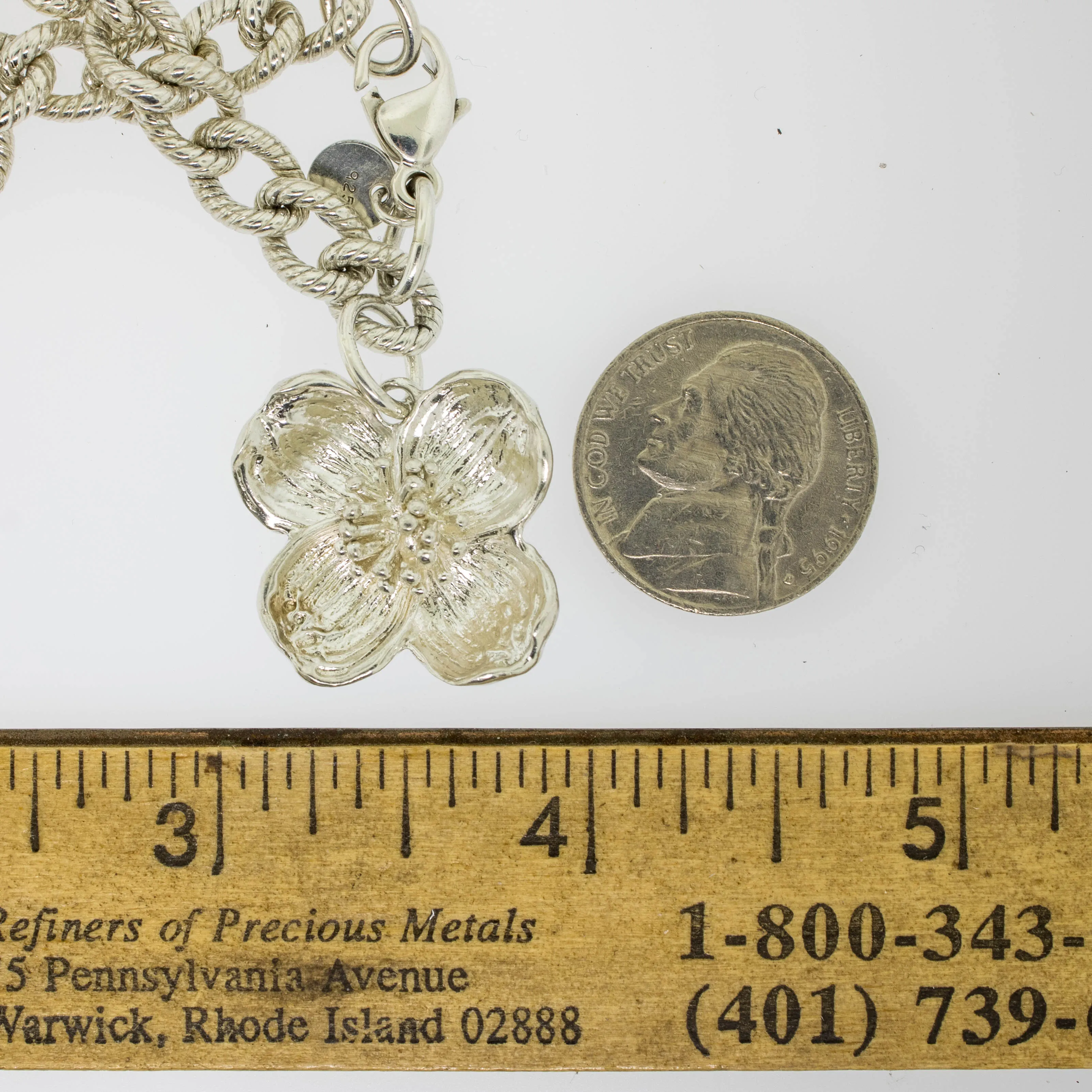 Tiffany & Co. Sterling Silver 7" Dogwood Flower Charm Bracelet (Estate Jewelry)