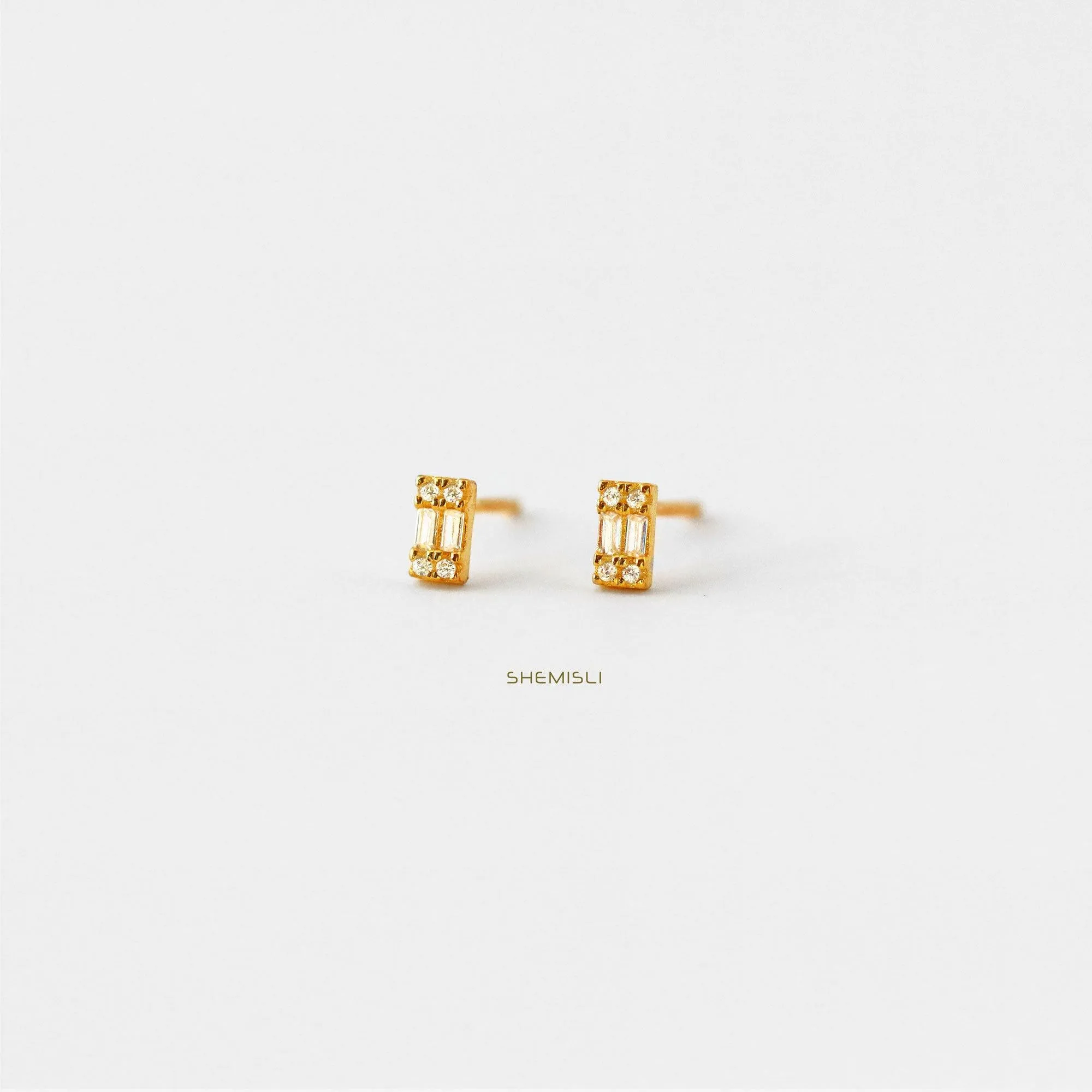 Tiny Bar CZ Studs Earrings, Gold, Silver SHEMISLI SS069