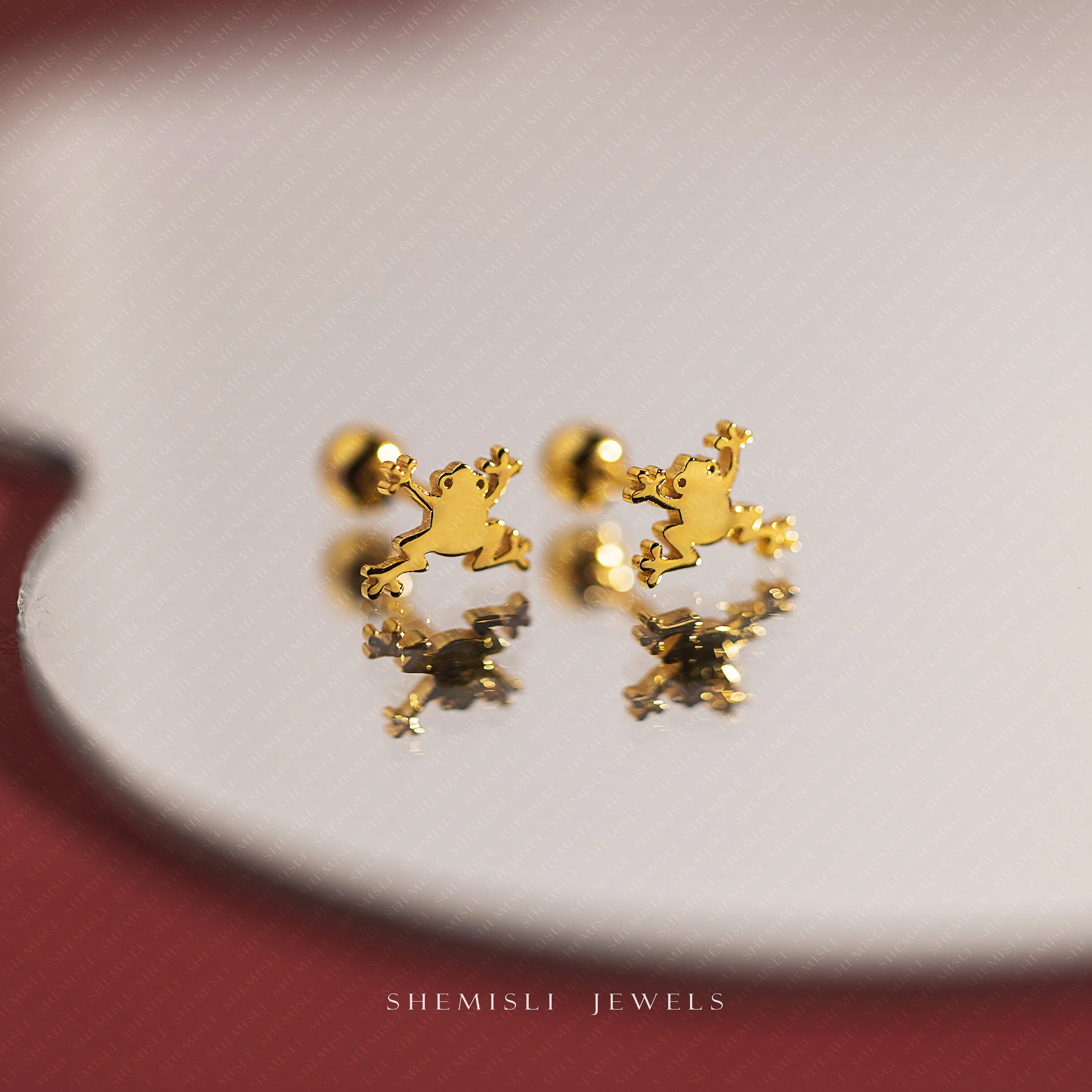 Tiny Frog Stud Earrings, Unisex, Gold, Silver SS699 Butterfly End, SS700 Screw Ball End (Type A) LR