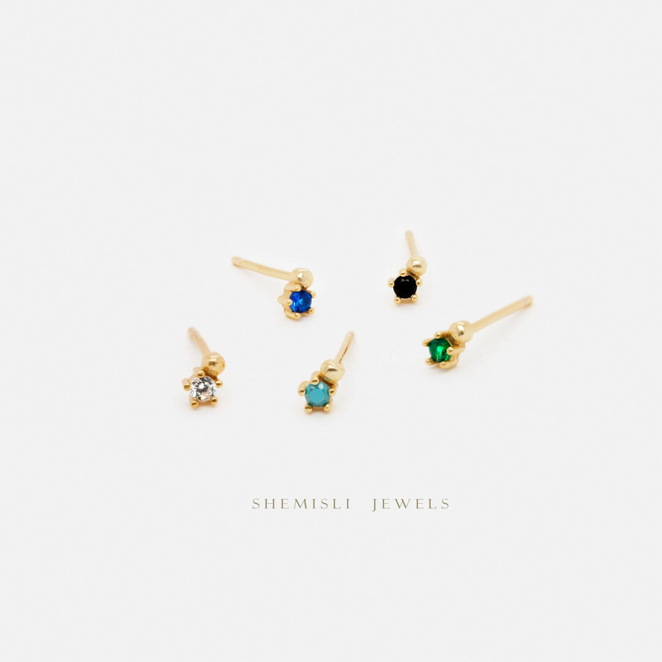 Tiny Gem Bead Earrings, White, Emerald, Turquoise, Sapphire, Black, Unisex, Gold, Silver SS220, SS278, SS279, SS280, SS281, SS259