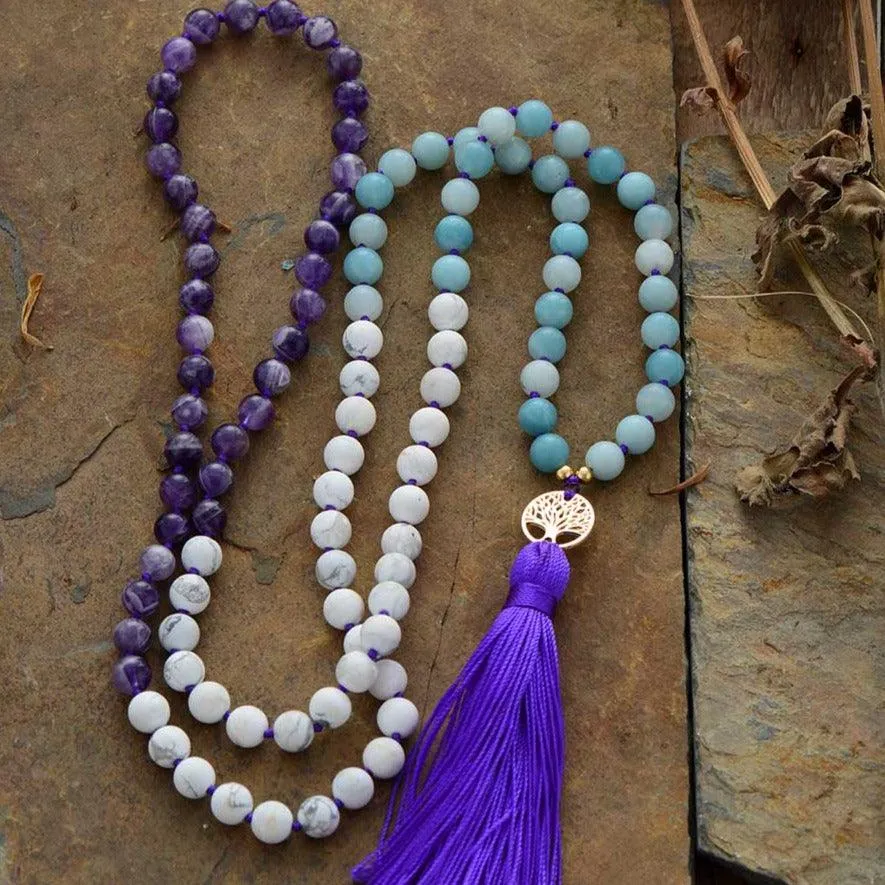 Tree of Life Amethyst Howlite Amazonite 108 Mala