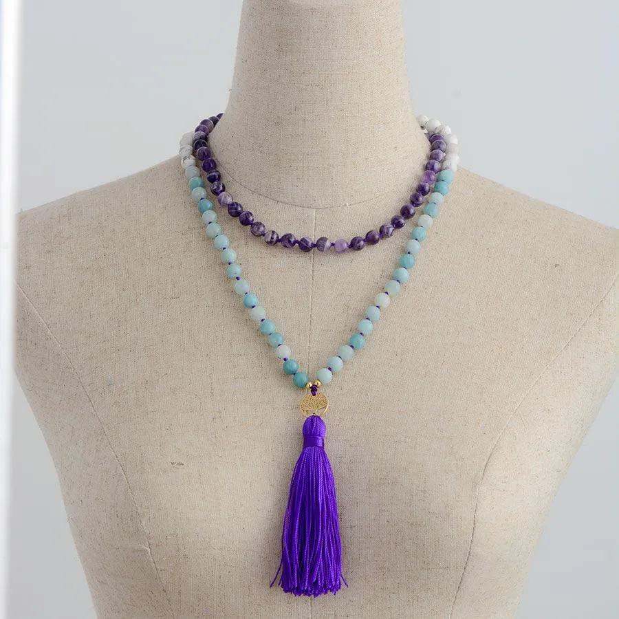 Tree of Life Amethyst Howlite Amazonite 108 Mala