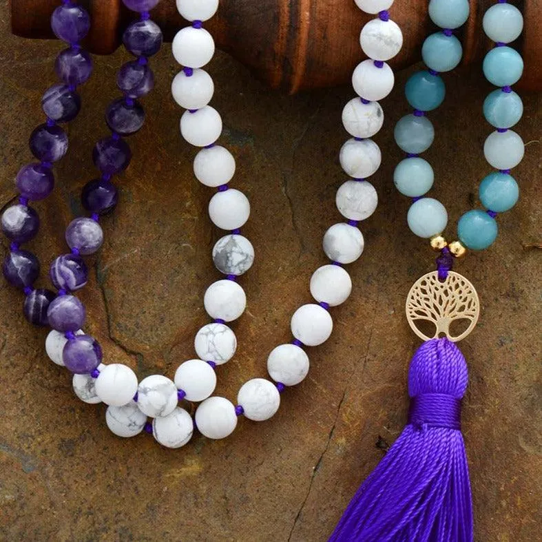 Tree of Life Amethyst Howlite Amazonite 108 Mala