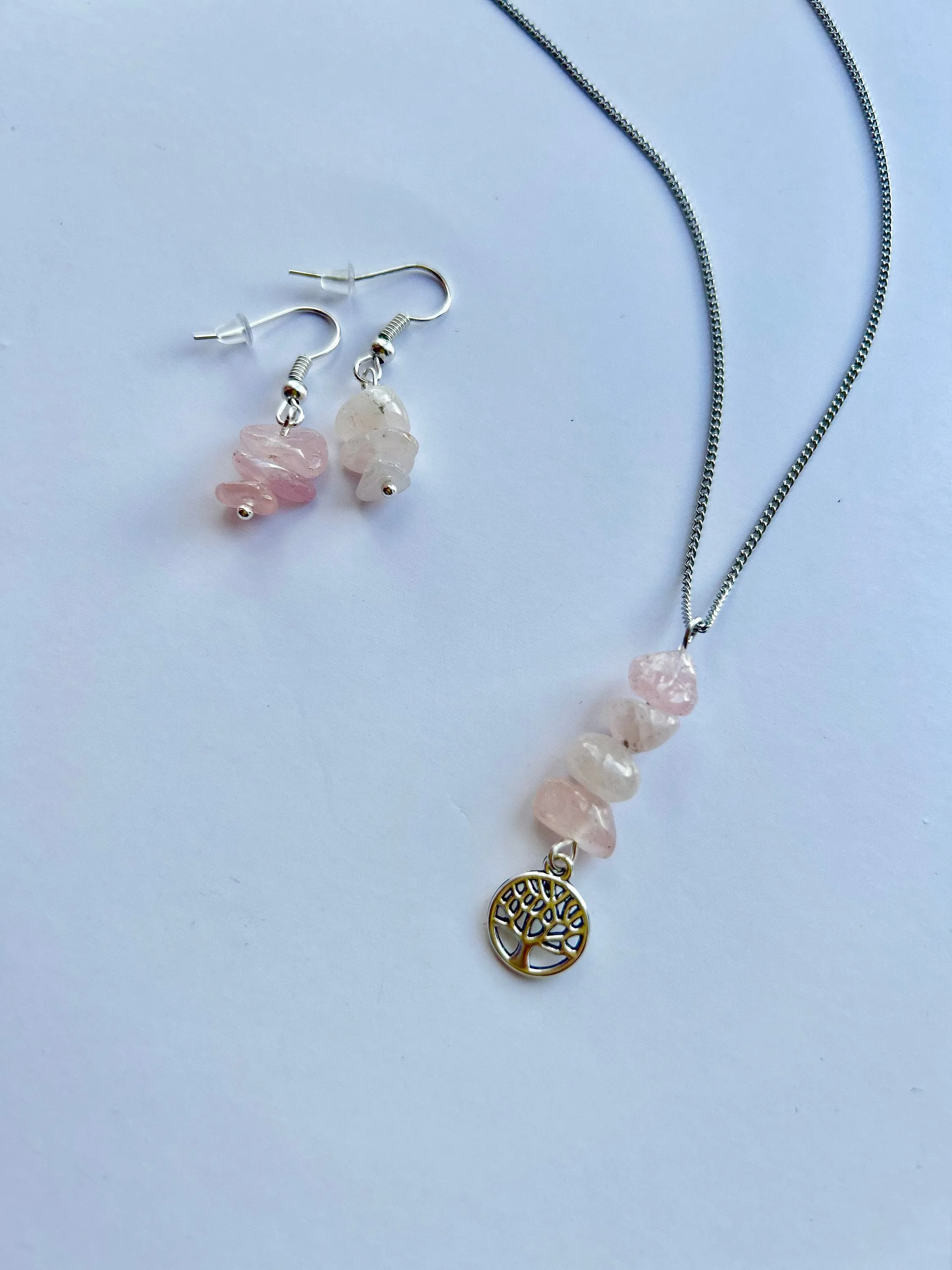 Tree of life jewellery gift set | rose quartz beads | Christmas | Birthday gift | Tree of life pendant | Dainty necklace.