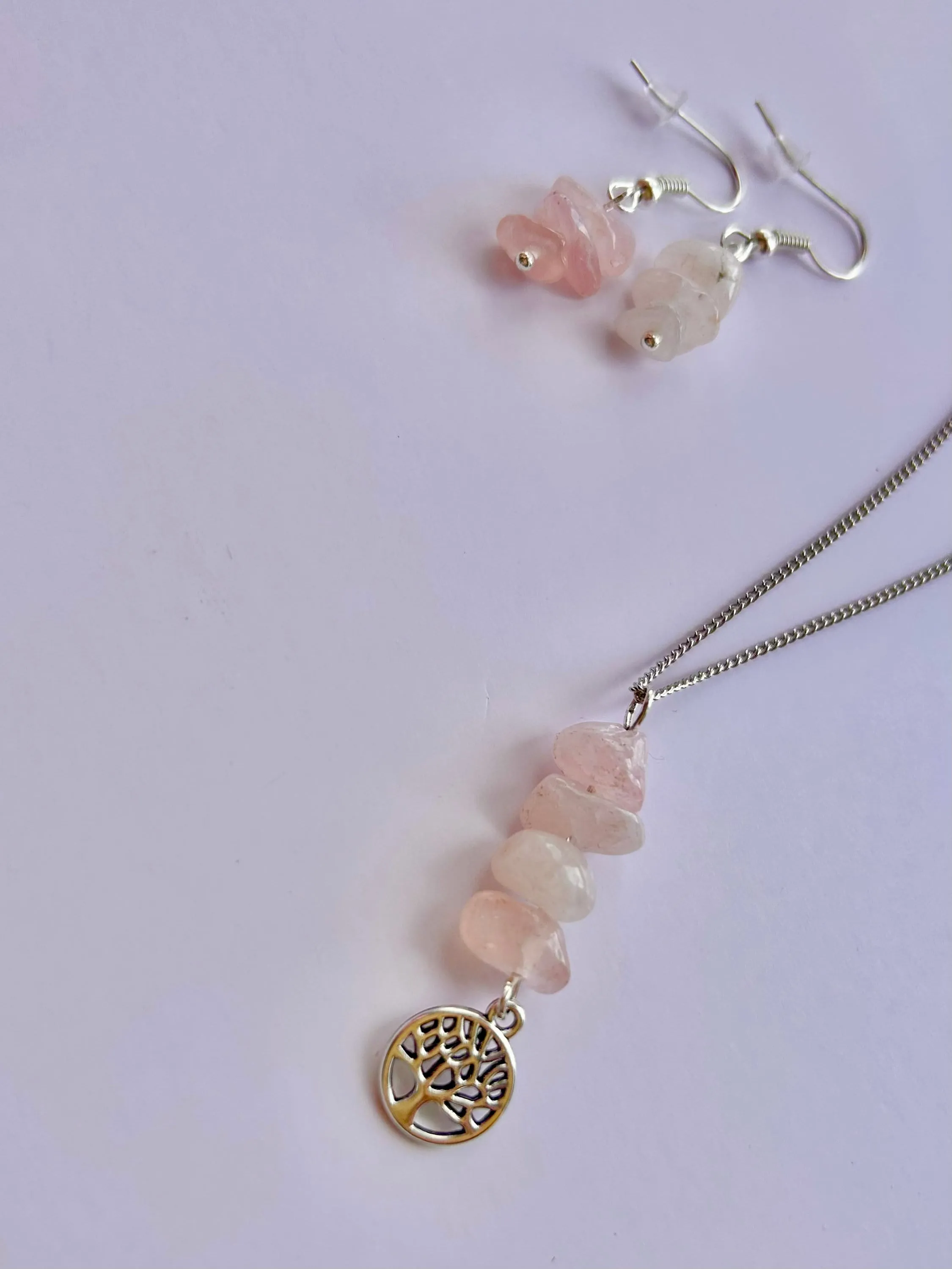 Tree of life jewellery gift set | rose quartz beads | Christmas | Birthday gift | Tree of life pendant | Dainty necklace.