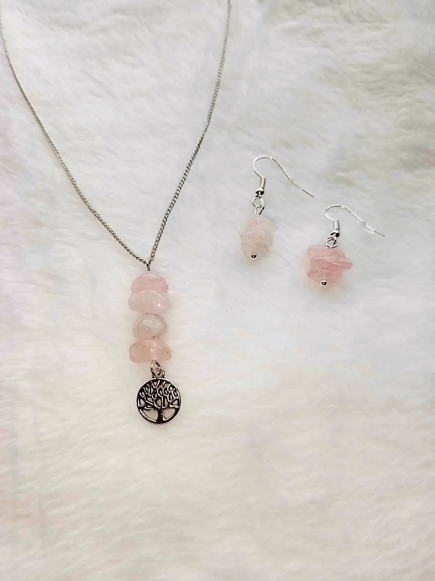 Tree of life jewellery gift set | rose quartz beads | Christmas | Birthday gift | Tree of life pendant | Dainty necklace.