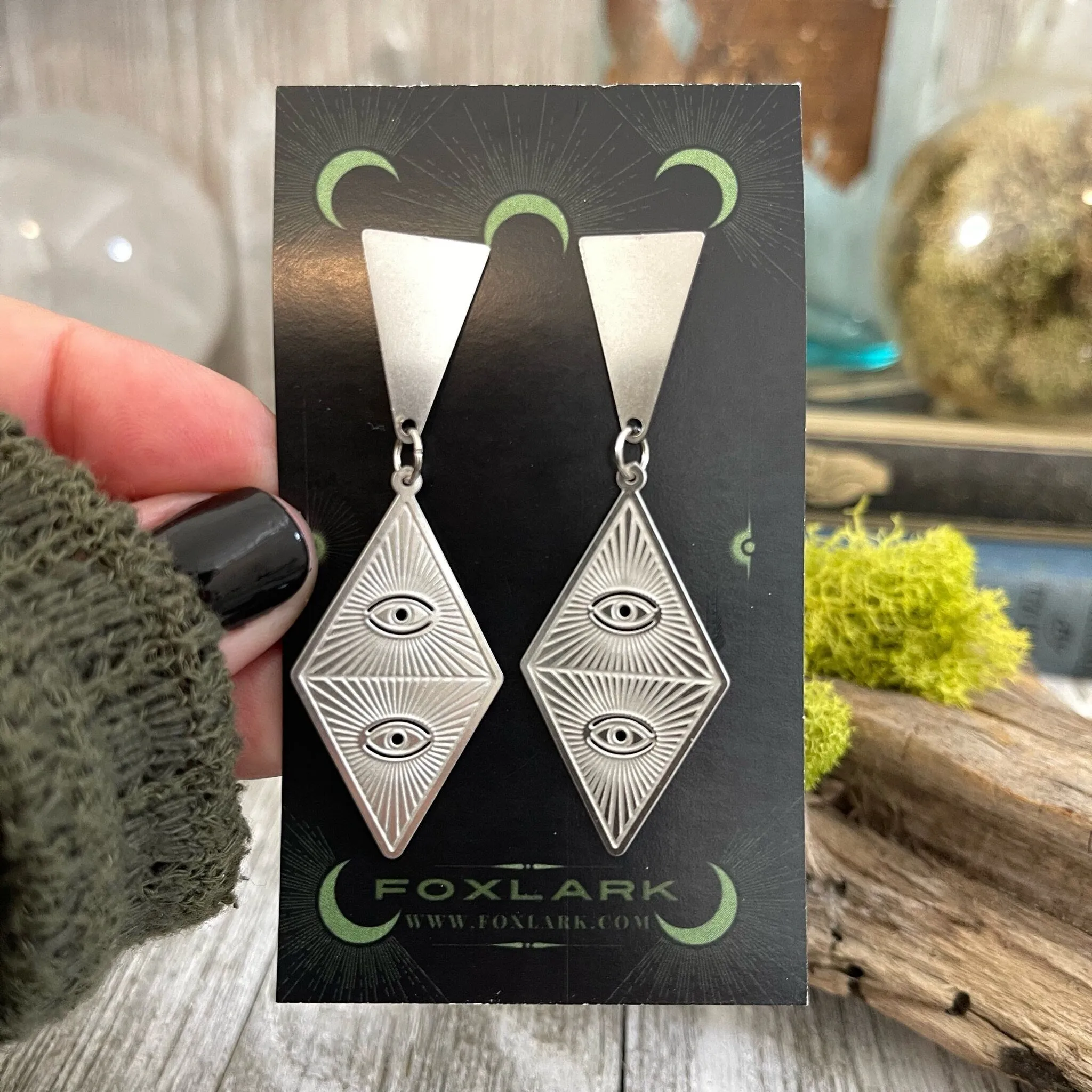 Triangle Eye Earrings in Hypoallergenic Stainless Steel / Witchy Geometric Eye Earrings