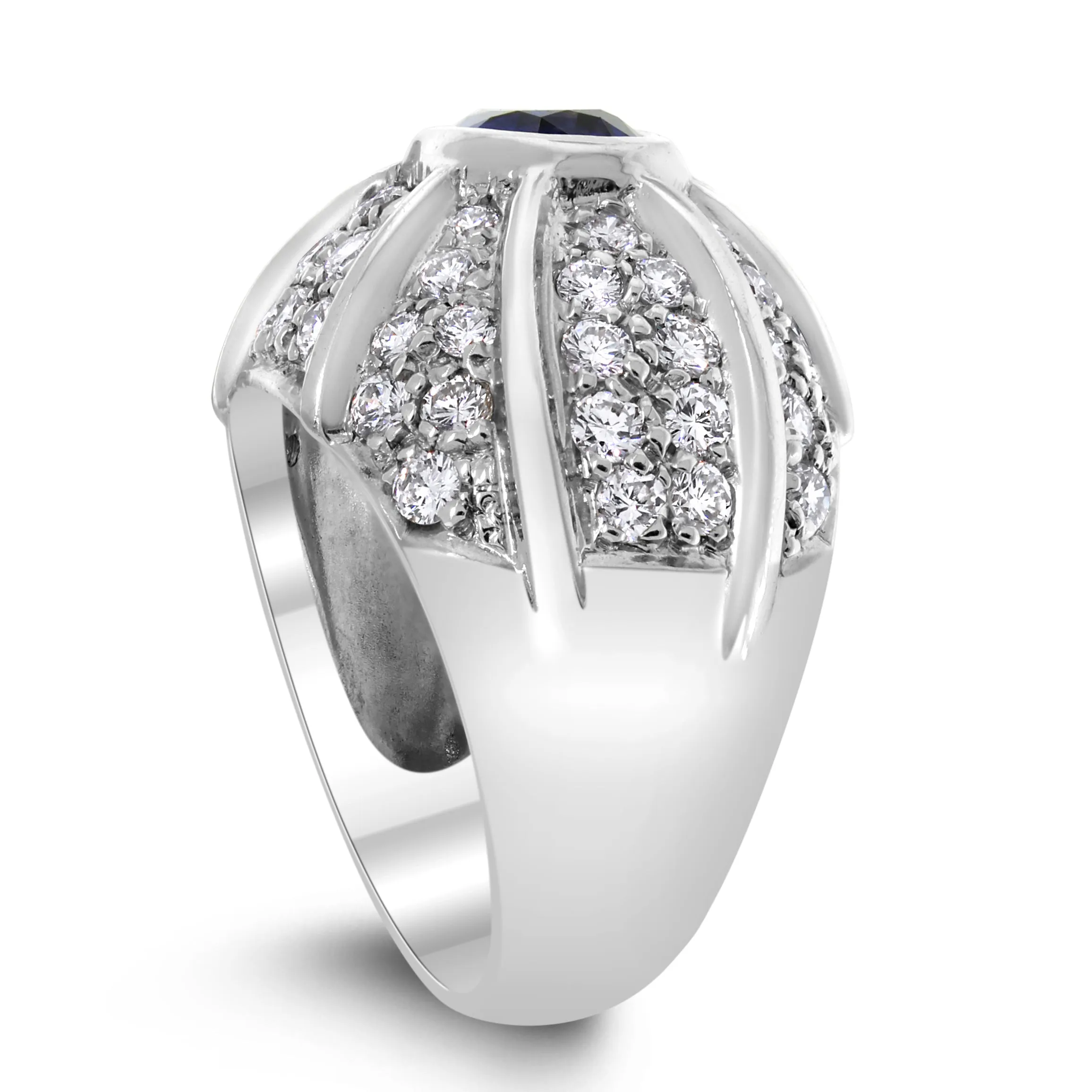 Twinkling Sapphire & Diamond Dome Band (3.44 ct Sapphire & Diamonds) in White Gold