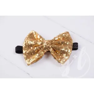 Two-in-One Sequined Bow Headband & Belt, Gold Bow with black band