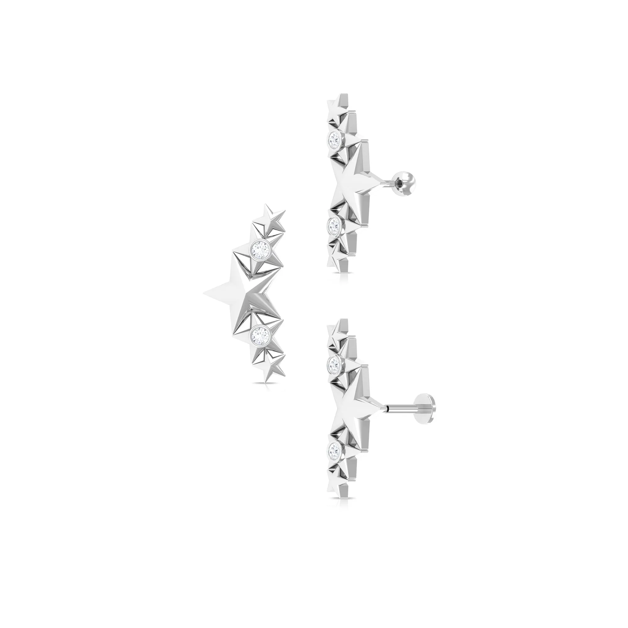 Unique Moissanite Gold Star Ear Crawler Cartilage Earring