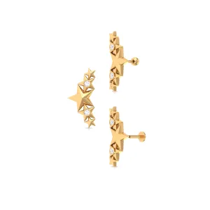 Unique Moissanite Gold Star Ear Crawler Cartilage Earring